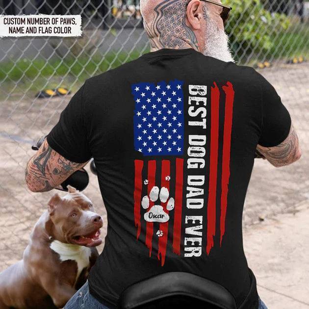 Best Dog Dad Ever Paw American Flag Backside Dog Shirt