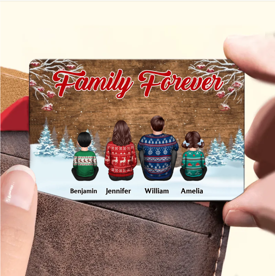 Snow House Back View Family Sitting Personalized Poster or Ornament or Keychain or Plaque