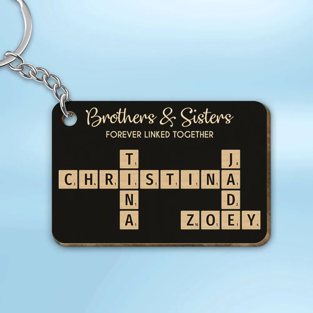 Brothers & Sisters Forever Linked Together Crossword Puzzle Art Personalized Keychain or Poster or Plaque or Ornament, Christmas Gift For Brothers, Sisters, Siblings, Family