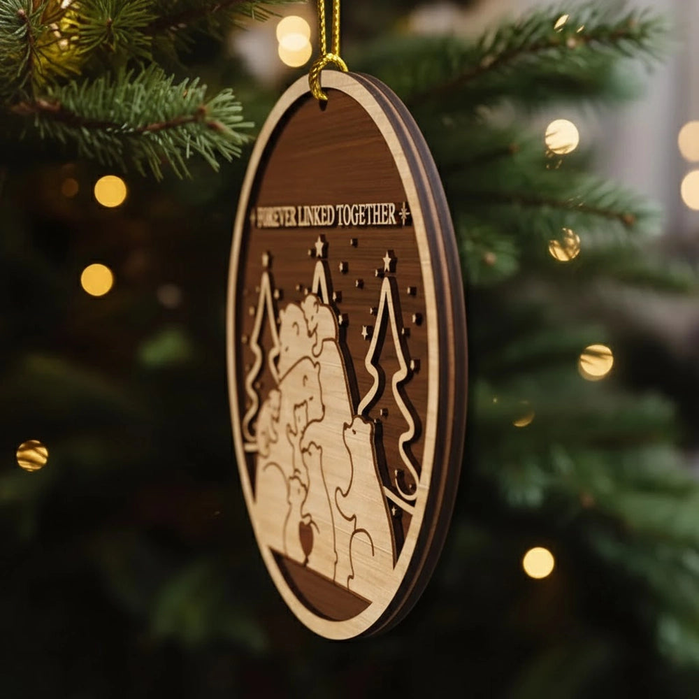 Wooden Ornament Bear Family, Customizable, for Christmas Tree or Nursery, rustic two-tone wood, unique gift for Parents
