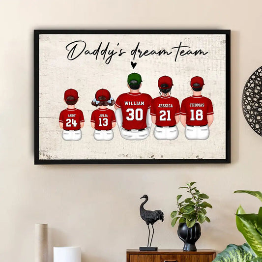 “Daddy’s Dream Team” Personalized Baseball Poster / Canvas – Home-Run Father’s Day Gift
