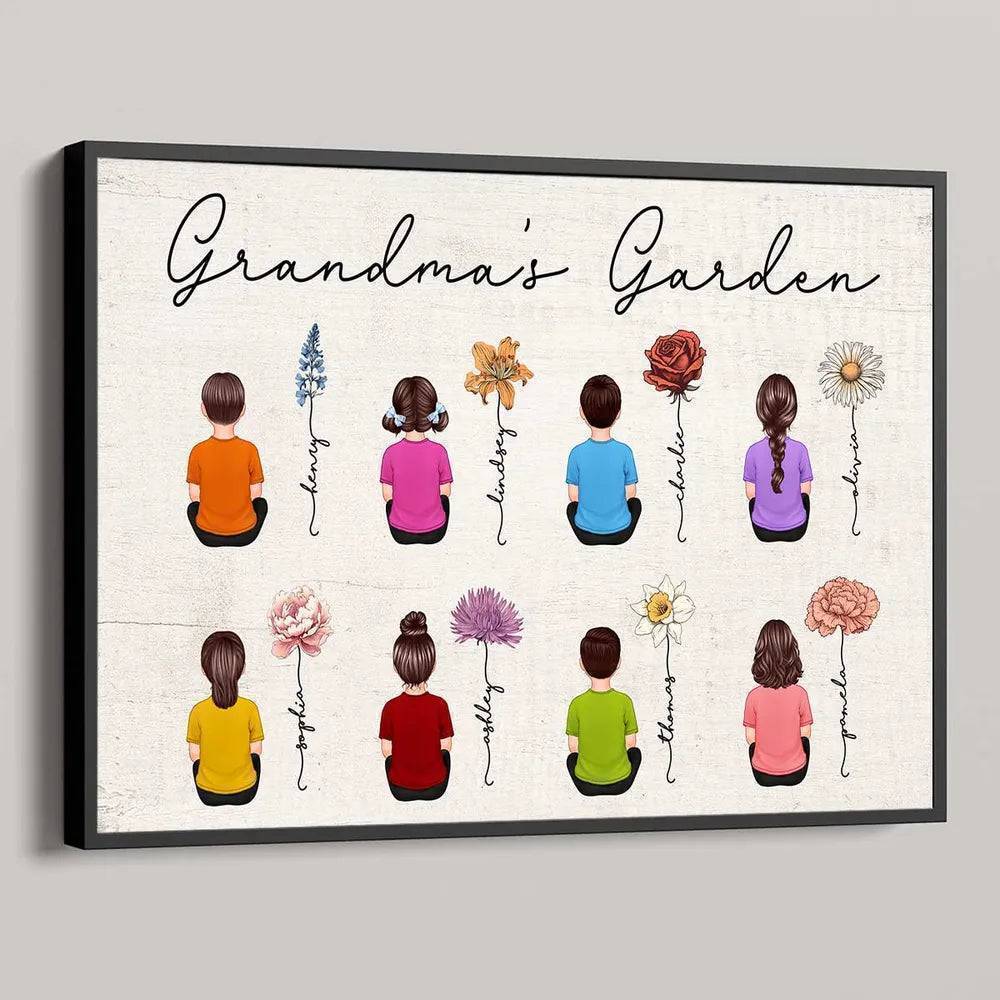Blooming Heritage - Vintage Birth Month Floral Poster with Grandkids' Names - Ideal Mother's Day Gift for Grandma, Mom, & Aunt