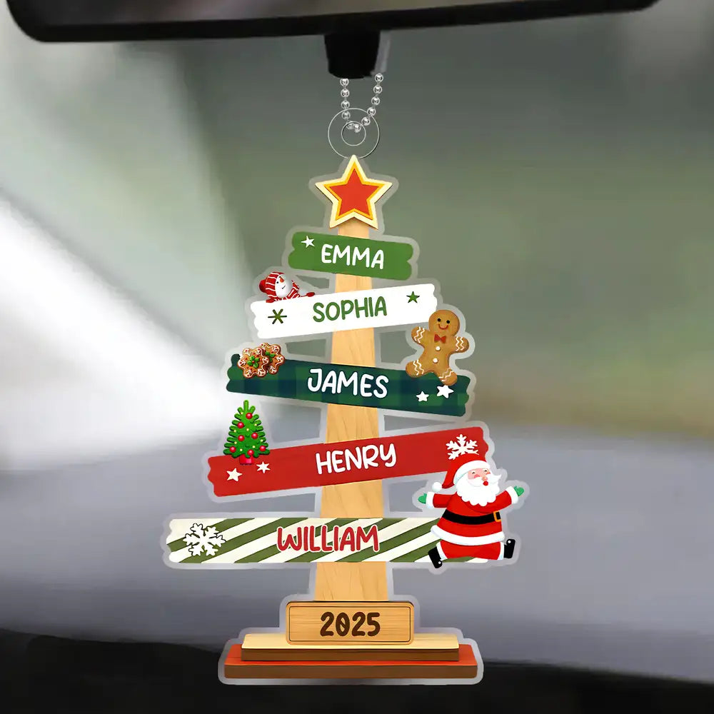 Wooden Christmas Tree Ornament with Custom Family Names, Personalized Holiday Gift