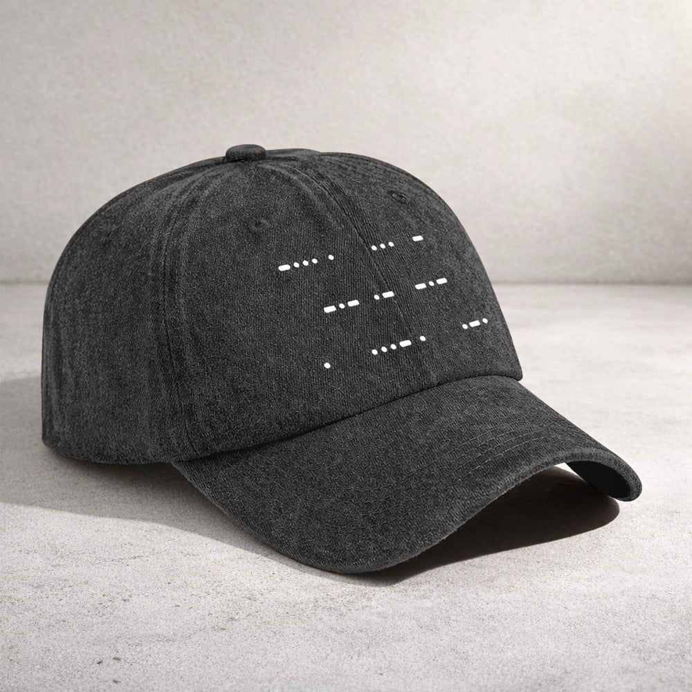 Personalized Washed Denim Baseball Cap with Morse Code Hidden Message, Vintage Look Everyday Wear, Unique Gift for Dad