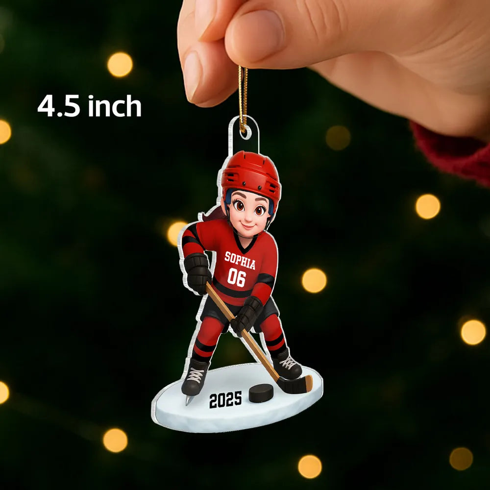 Personalized Hockey Acrylic Ornament for Kids – Custom Player Design Christmas Gift & Festive Decor