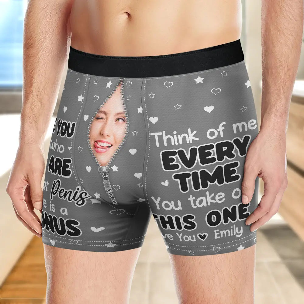 "Think of Me Every Time You Take Off These – Romantic and Funny Personalized Boxer Briefs for Him"