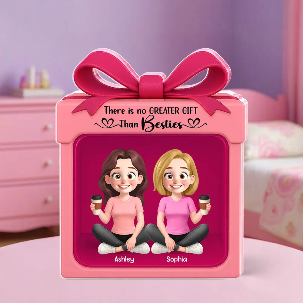 Acrylic Block Plaque in Gift Box Shape with Besties Theme, Heartwarming Design, Ideal Friendship Gift for Her