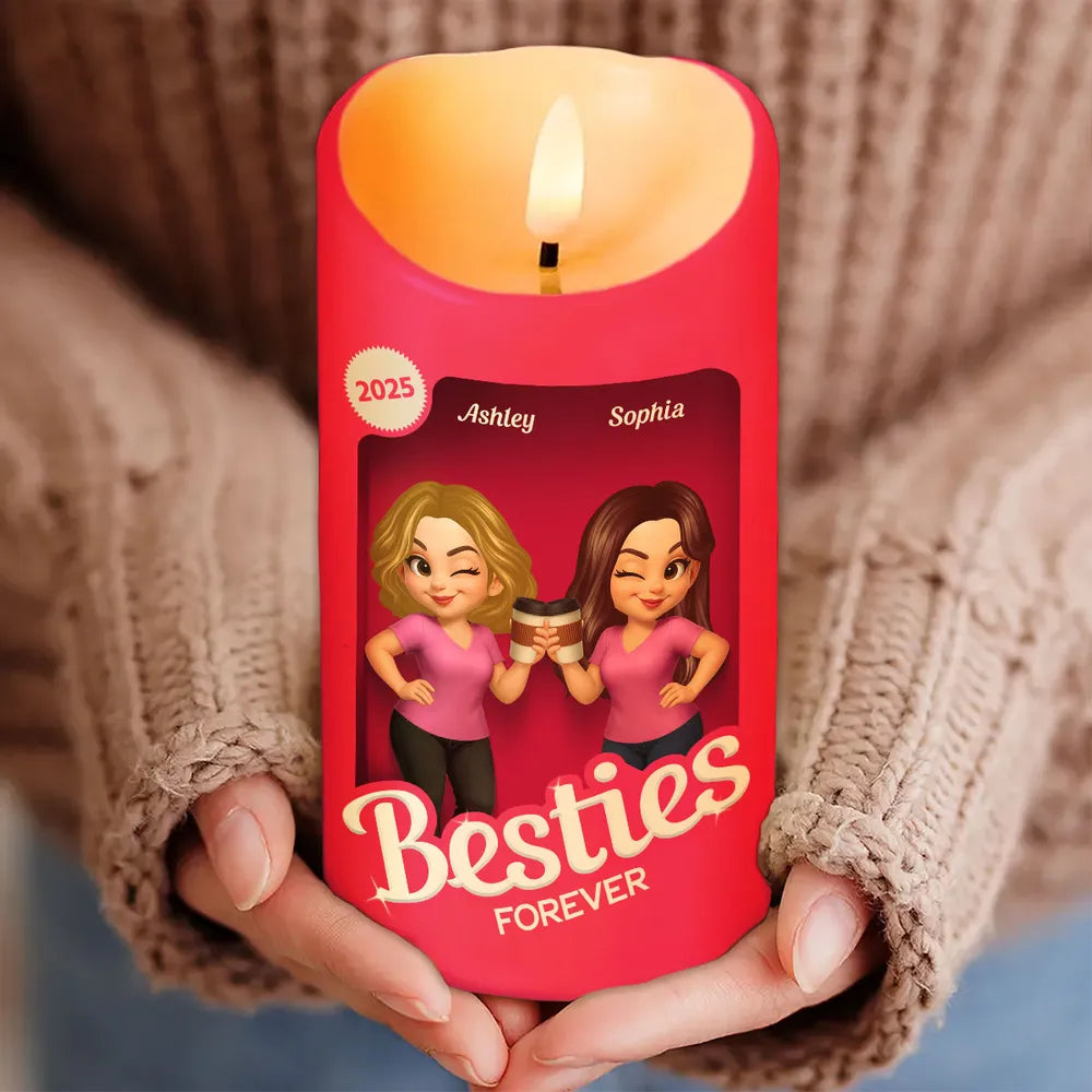 Besties Forever Flameless LED Candle | Warm Pink Glow | Printed Friendship Gift for Best Friends
