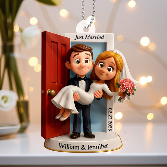 Just Married Acrylic Ornament, Groom Carrying Bride Design, Wedding Keepsake Gift