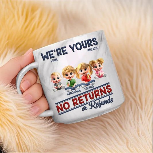 Funny Customizable Marble Mug – ‘No Returns or Refunds’ Family Gift for Parents