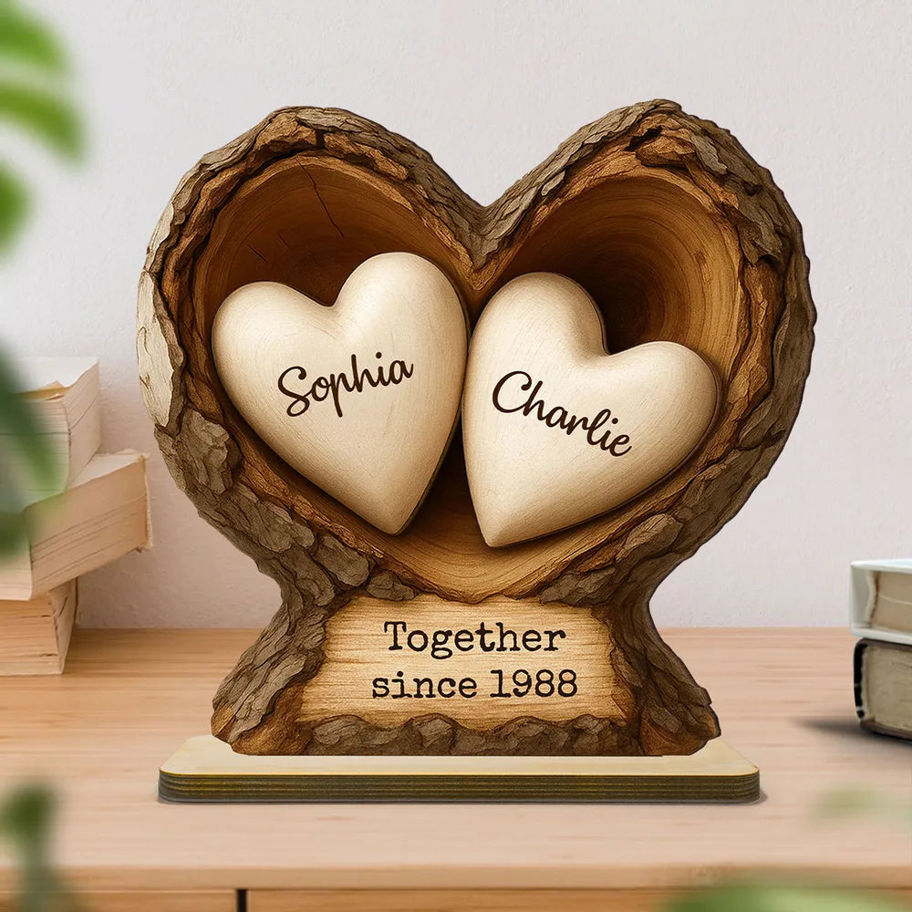 Personalized Wooden Plaque Tree Heart Keepsake for Couples, Rustic Romantic Display, Unique Gift for Wife or Husband