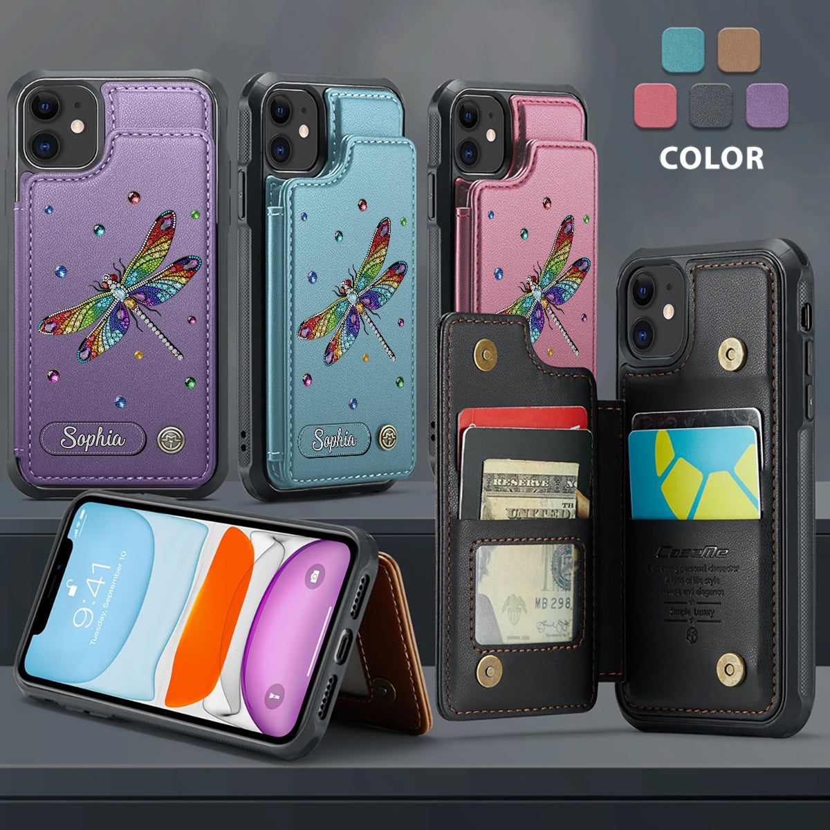 Beautiful Dragonfly - Personalized Dragonfly Wallet Phone Case