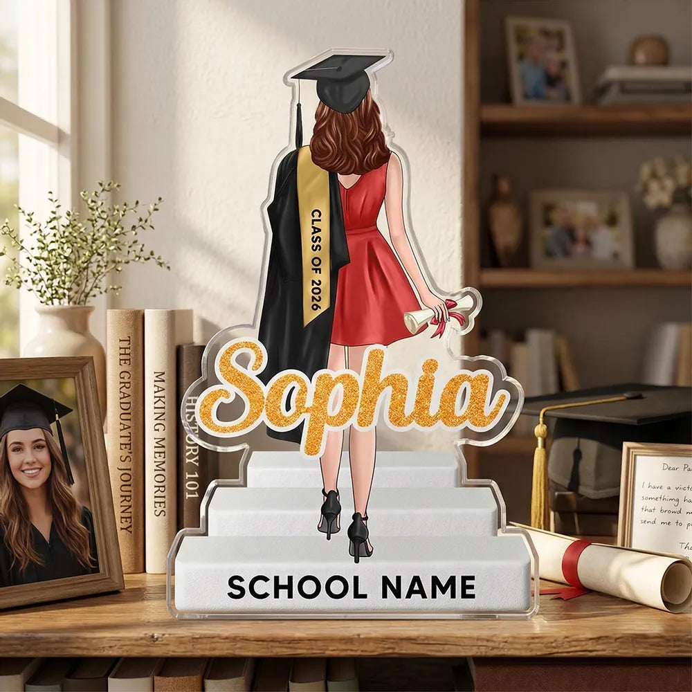 Custom Shaped Acrylic Block Plaque with Grad Cap and Diploma, Class Celebration Home Accent, Thoughtful Gift for Graduate