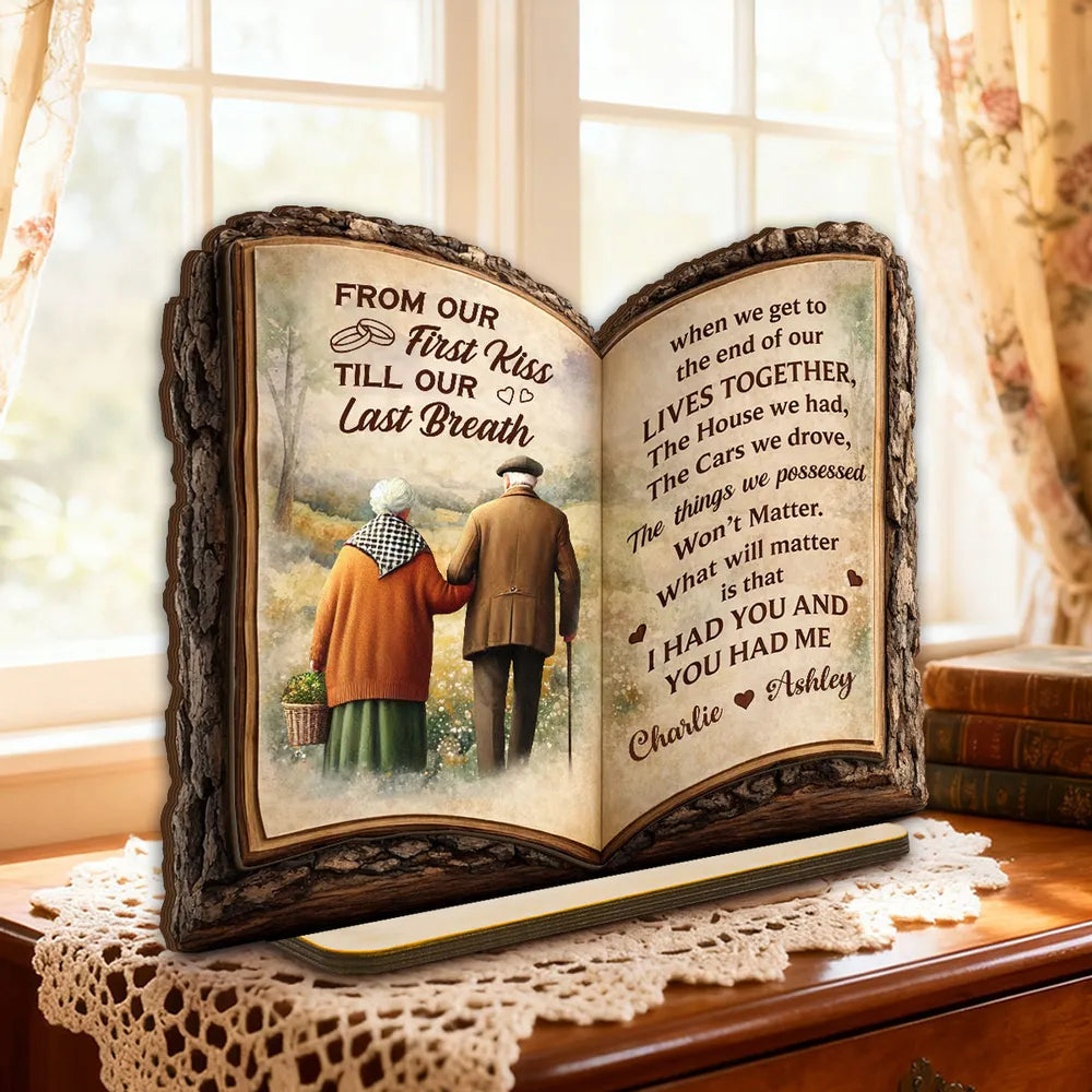 Personalized 2-Layer Wooden Plaque Open Book Couple Walking Together, Heartfelt Keepsake Decor, Unique Gift for Husband & Wife