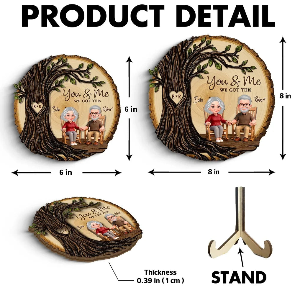 Personalized 2-Layer Wooden Plaque with You & Me We Got This, Couple Holding Hands Under Heart Tree, Unique Gift