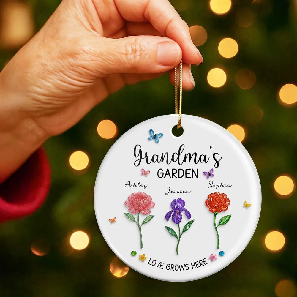 Grandma’s Garden Ceramic Ornament — Love Grows Here, a Beautiful Gift Full of Blooming Memories