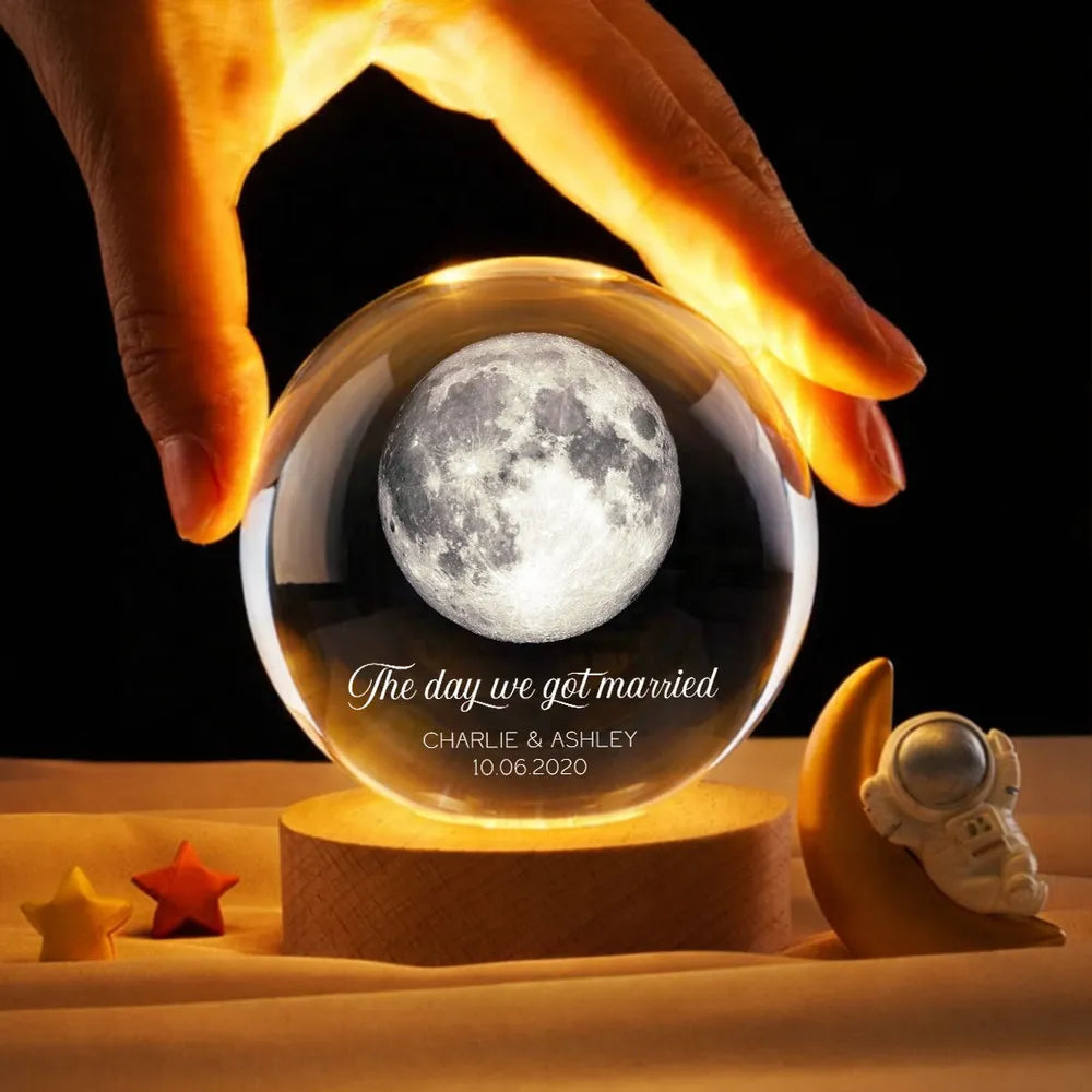 Globe Lamp Personalized The Day We Met Moon Light, Cozy Anniversary Keepsake, Unique Gift for Him or Her