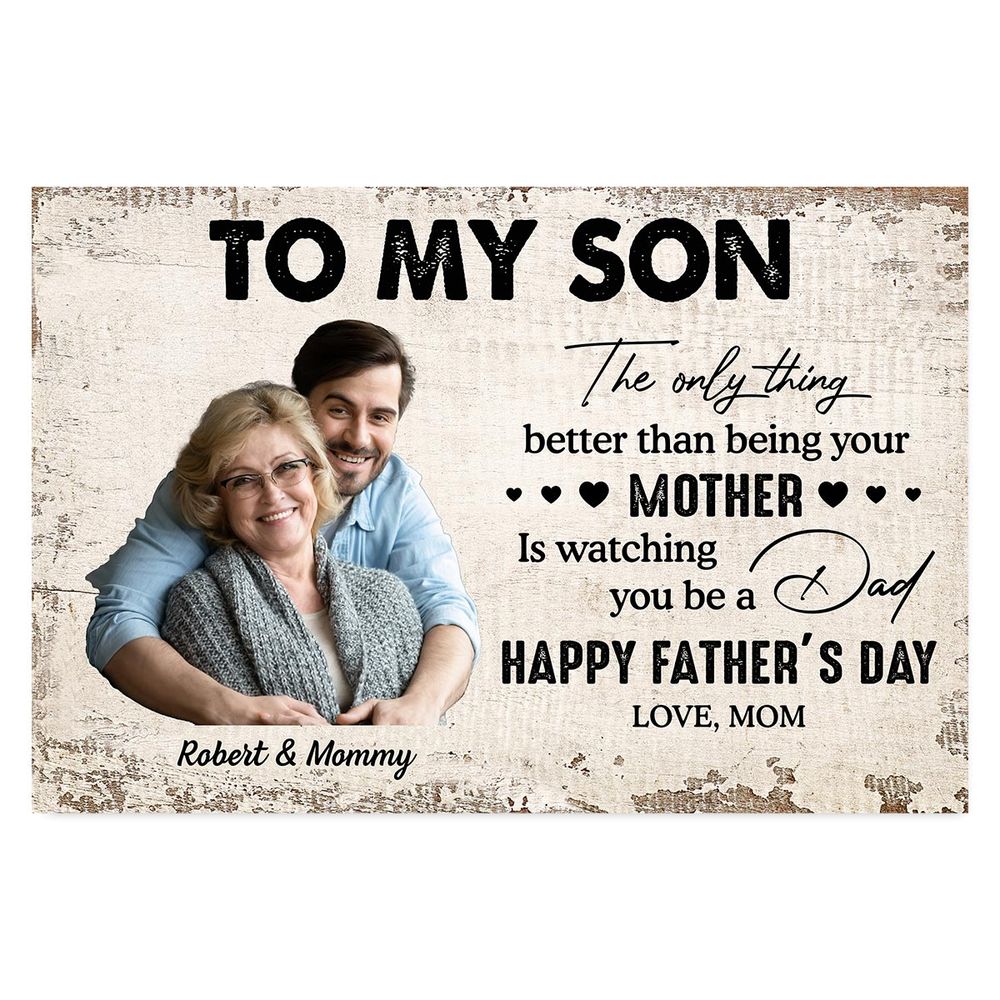 Personalized Father's Day Poster, To My Son Quote With Custom Photo, Heartfelt Gift From Mom For Son