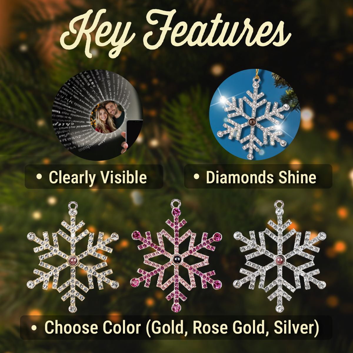Personalized Photo Projection Ornament for Mom Remembrance – Snowflake Keepsake, Comforting Holiday Gift with Heartfelt Message