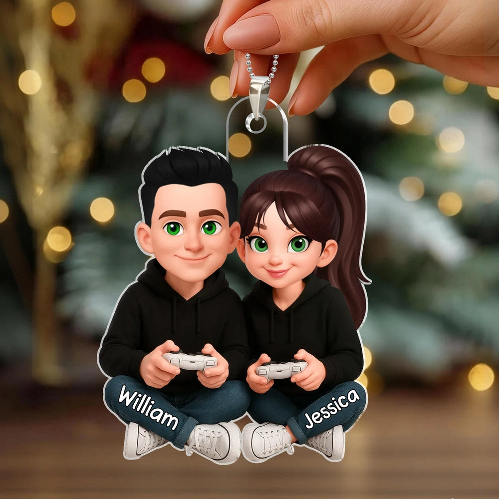 Personalized Acrylic Car Hanger Cute Gamer Couple Cartoon Car Mirror Decor Unique Gift for Couples, Sweet Daily Reminder