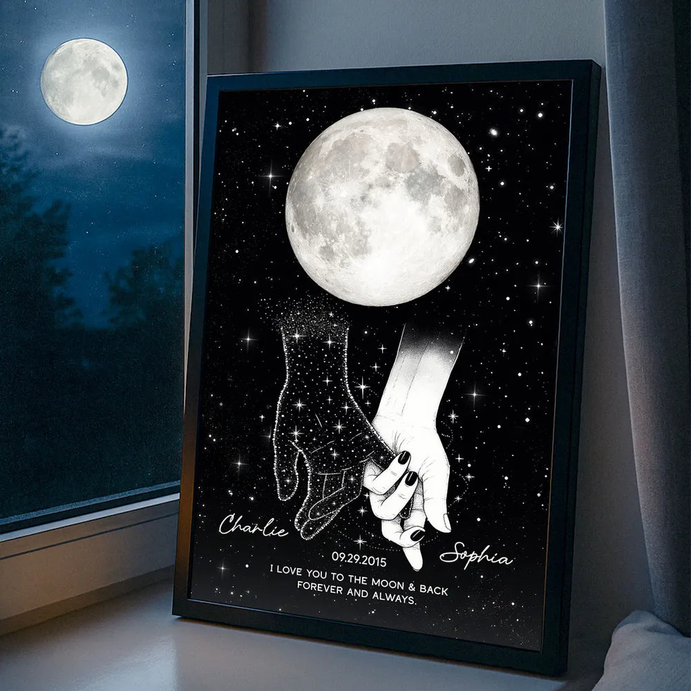 Holding Hands Under The Moon Poster, Personalized Remembrance Wall Art, A Meaningful Gift For Someone You Miss