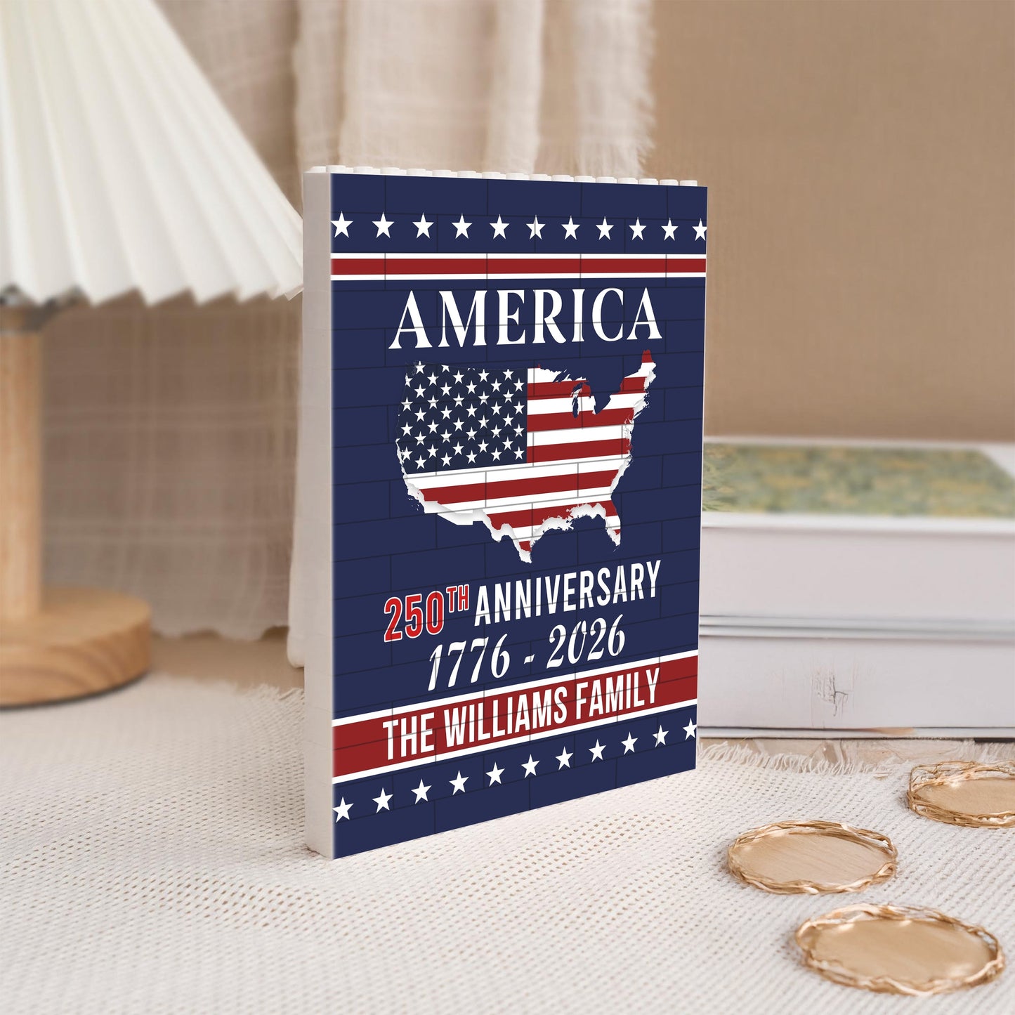 Custom Patriotic PVC Building Brick Puzzle for America 250th Anniversary, USA Flag Map Design, Meaningful Family Gift