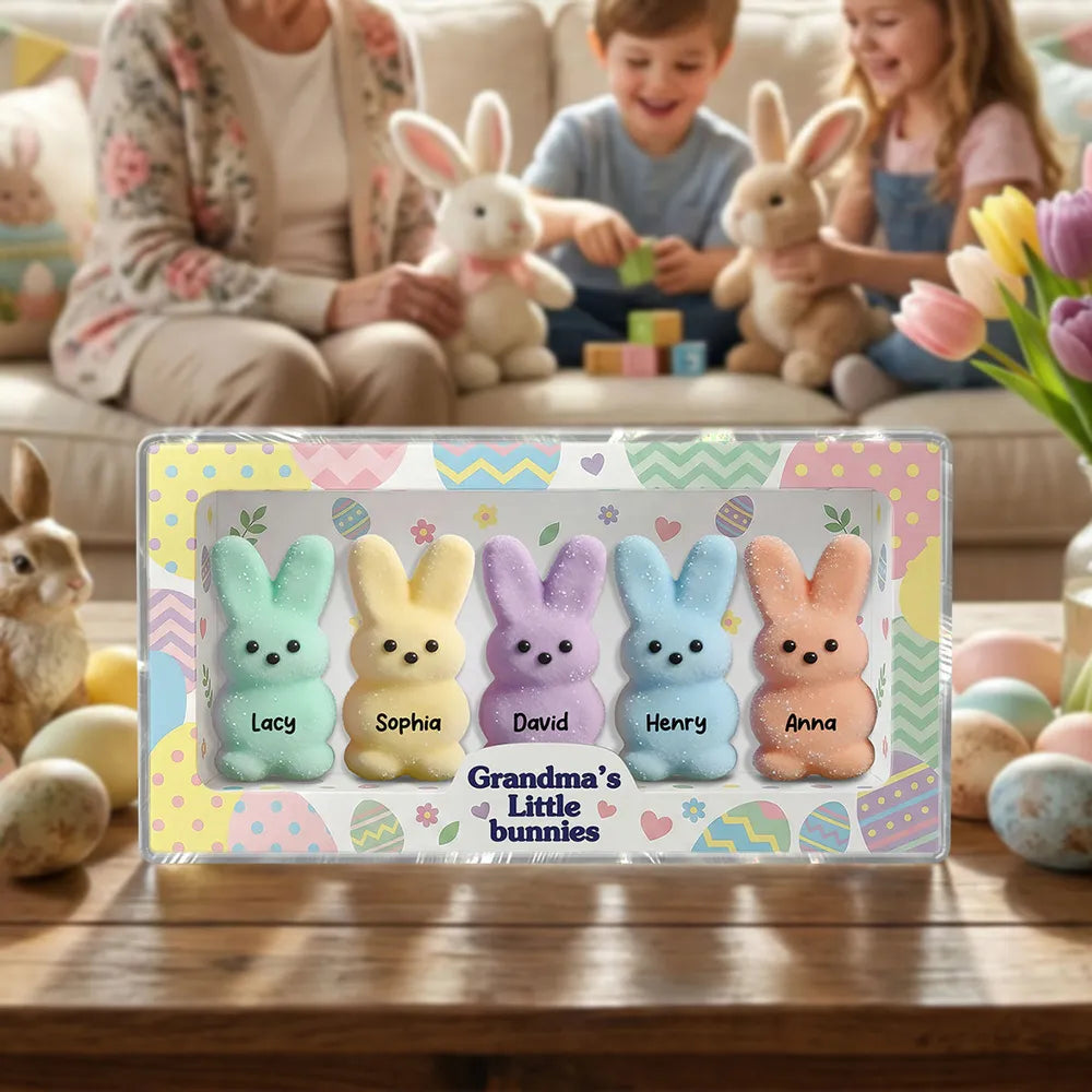 Personalized Rectangle Acrylic Block Plaque for Grandma, Pastel Easter Bunnies Desk Decor, Unique Gift She'll Love