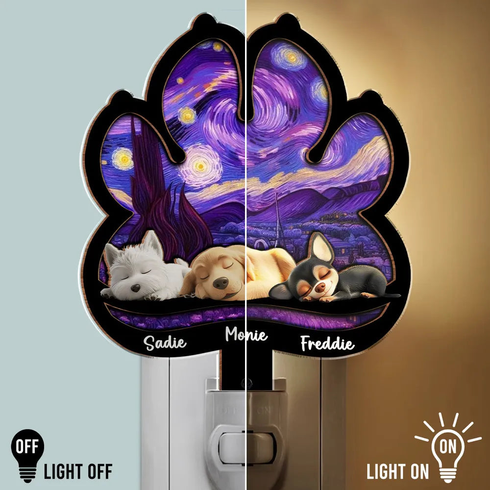 Starry Night Dog Acrylic and Wood Night Light, Cozy Pet-Inspired Design for Bedroom Ambience