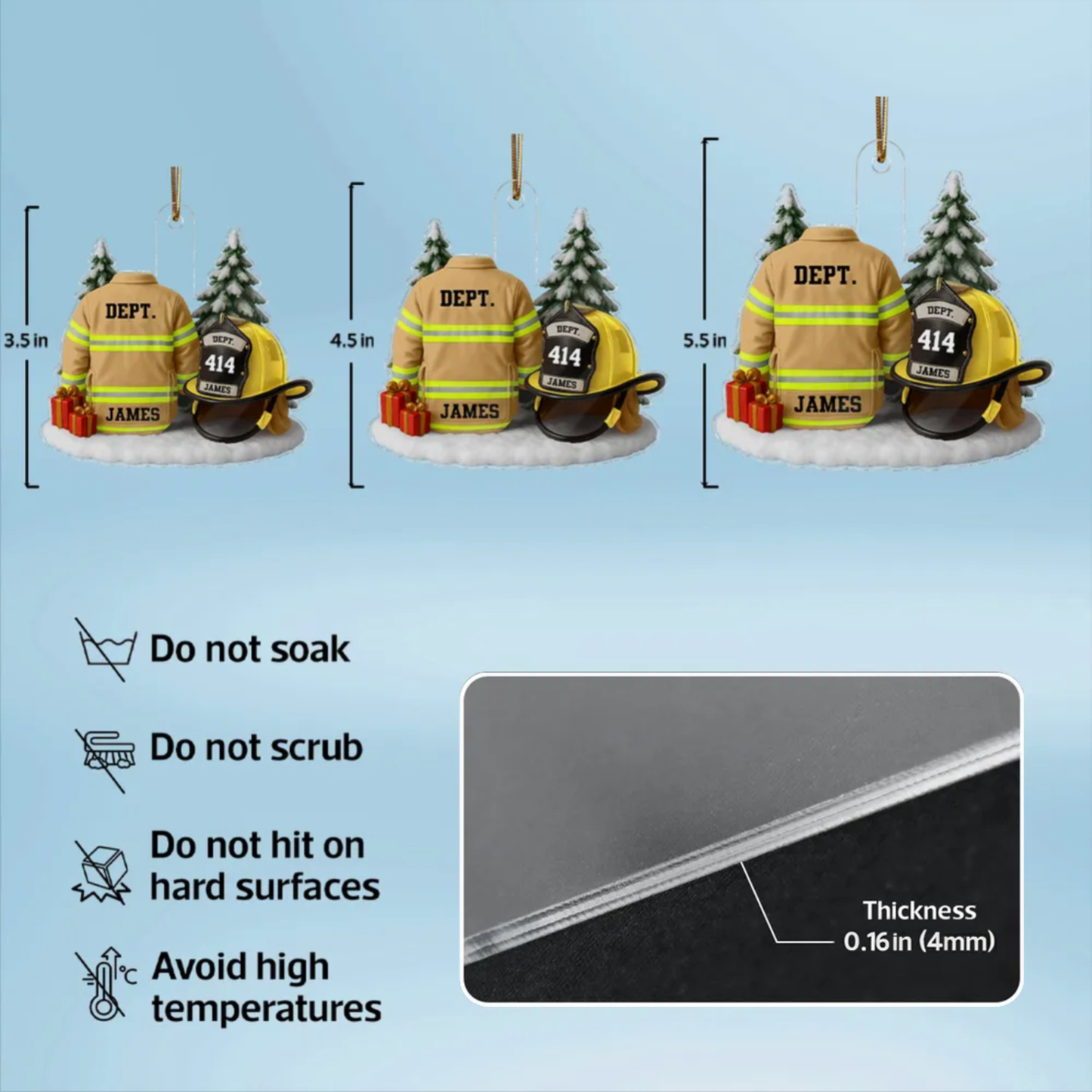 Firefighter Ornament – Fire Jacket and Helmet Design, a Heartfelt Gift Honoring Bravery and Service