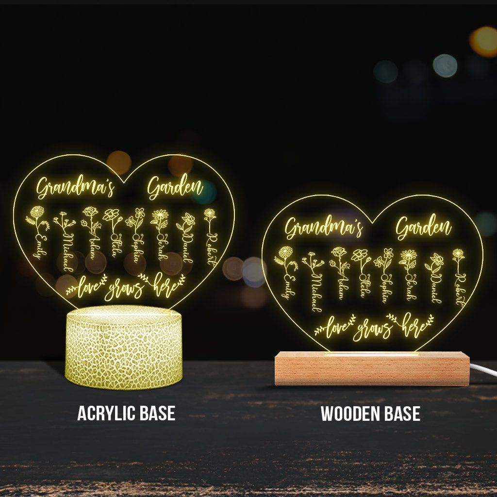 Grandma's Garden - Gift for grandma, mom, aunt, grandpa - Personalized Shaped Plaque Light Base