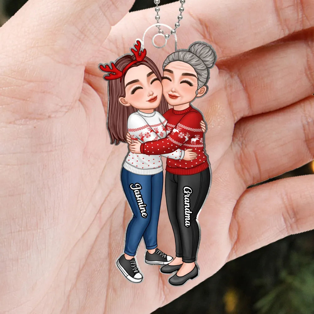 Cute Grandma & Grandkid Hugging - Gift For Grandkids & Grandma - Personalized Acrylic Ornament