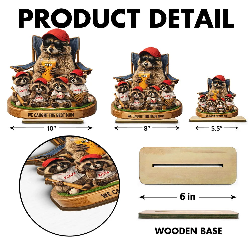 Personalized 2-Layer Wooden Plaque, Funny Raccoon Baseball Dad Scene, Unique Father's Day Gift
