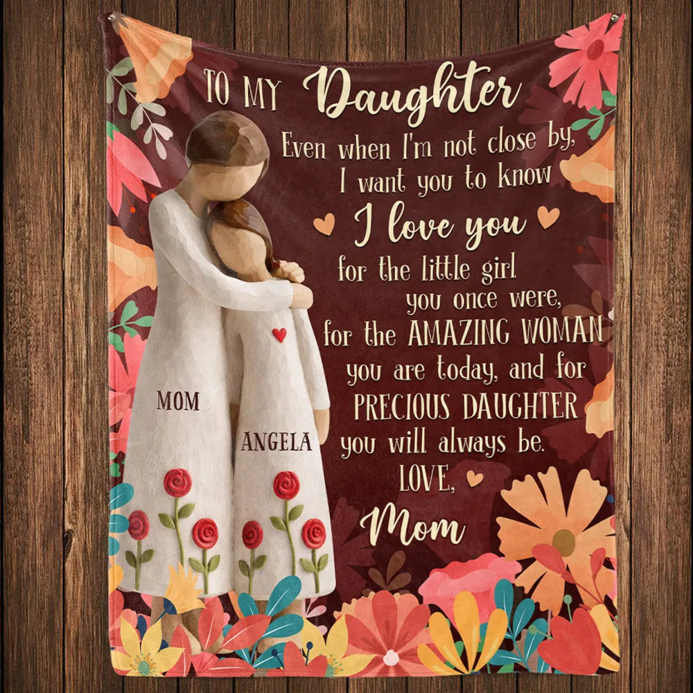 To My Daughter Message Fleece Blanket, Warm Floral Hug Design, Heartwarming Personalized Unique Gift from Mom