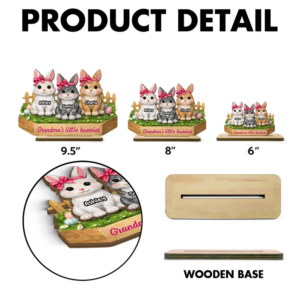 Personalized 2-Layer Wooden Plaque with Cute Bunnies and Grandma's Little Bunnies Message, Sweet Easter Gift for Grandma