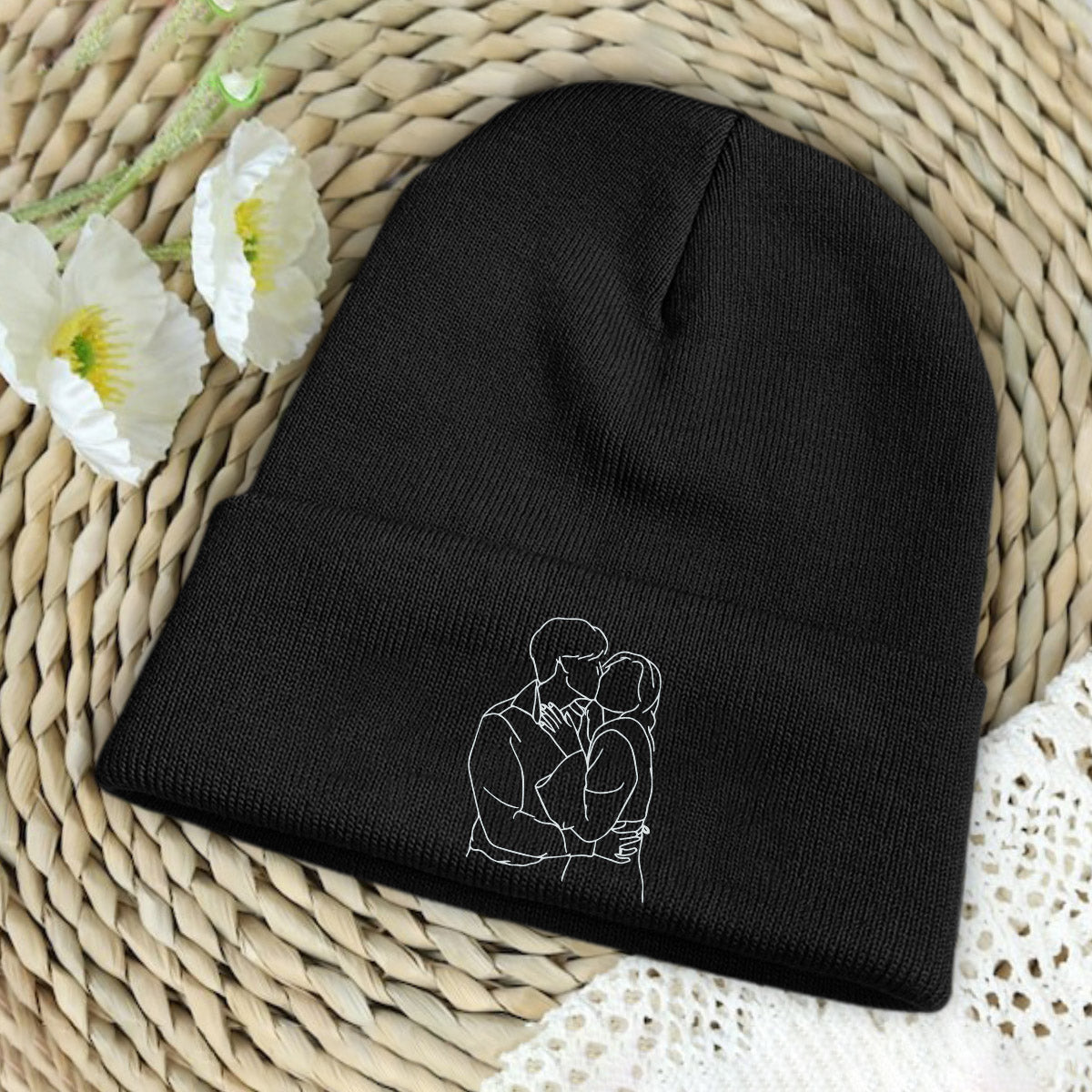 Custom Photo - Personalized Couple Embroidered Beanie
