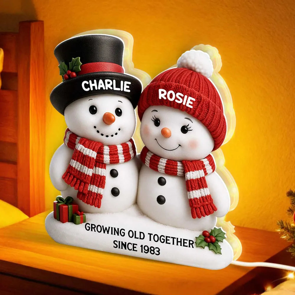Acrylic Light Box Snowman Couple - Growing Old Together, Warm Glow Christmas Decor, Creative Personalized Gift for Couples