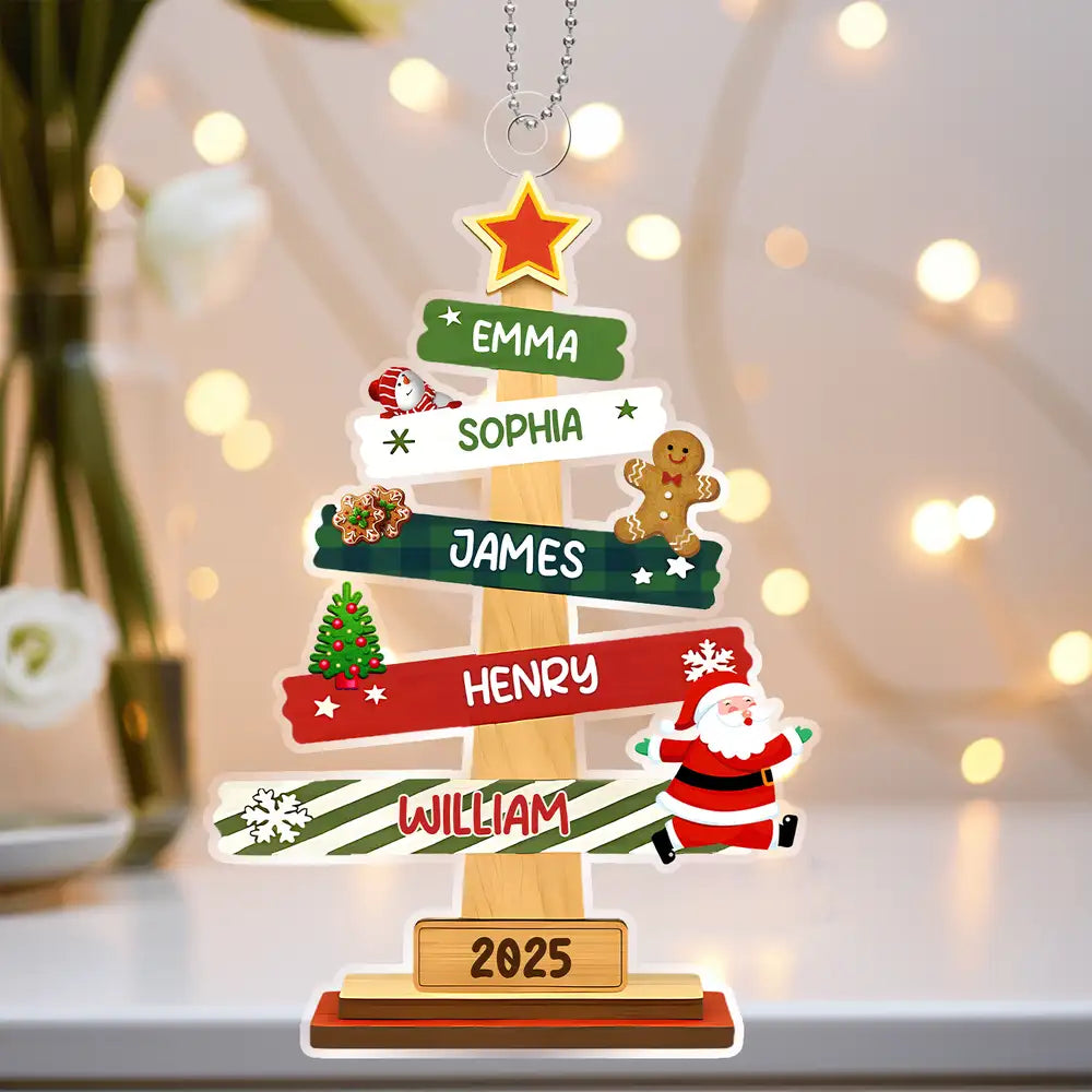 Wooden Christmas Tree Ornament with Custom Family Names, Personalized Holiday Gift