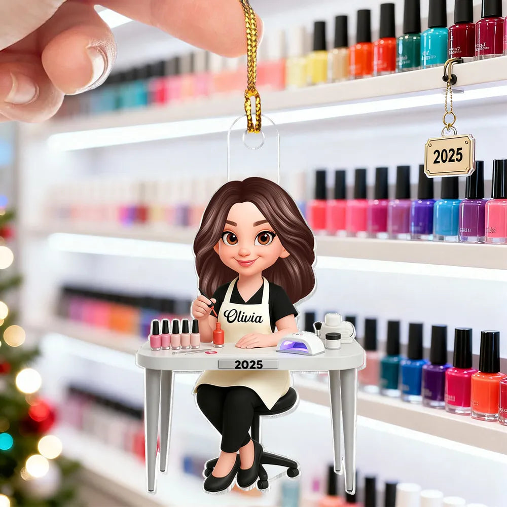 Personalized Nail Technician Acrylic Keychain, Cute Salon Desk Cartoon Charm, Unique Gift for Her
