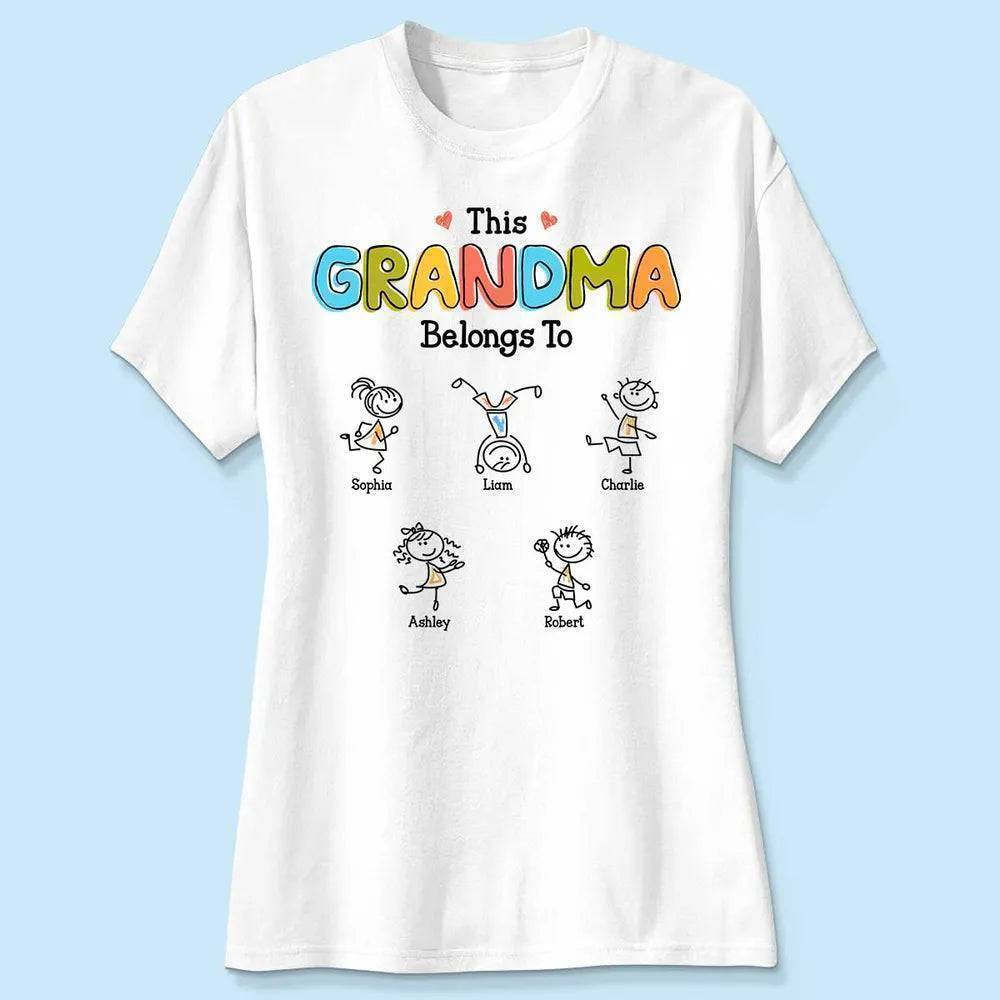 This Grandma Belongs To Classic Tee Personalized with Sweet Stick Figure Kids, Heartwarming Gift for Grandma