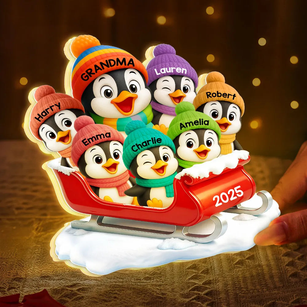 Acrylic Light Box of Christmas Penguin Family – Warm Holiday Scene & Perfect Gift for Grandma or Family