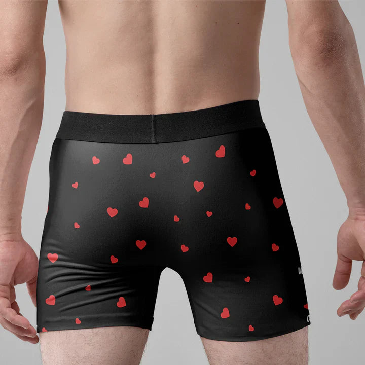 Personalized Men's Boxer Briefs With Funny Love Quote & Hearts - Flirty Couple Gift For Him With Custom Print