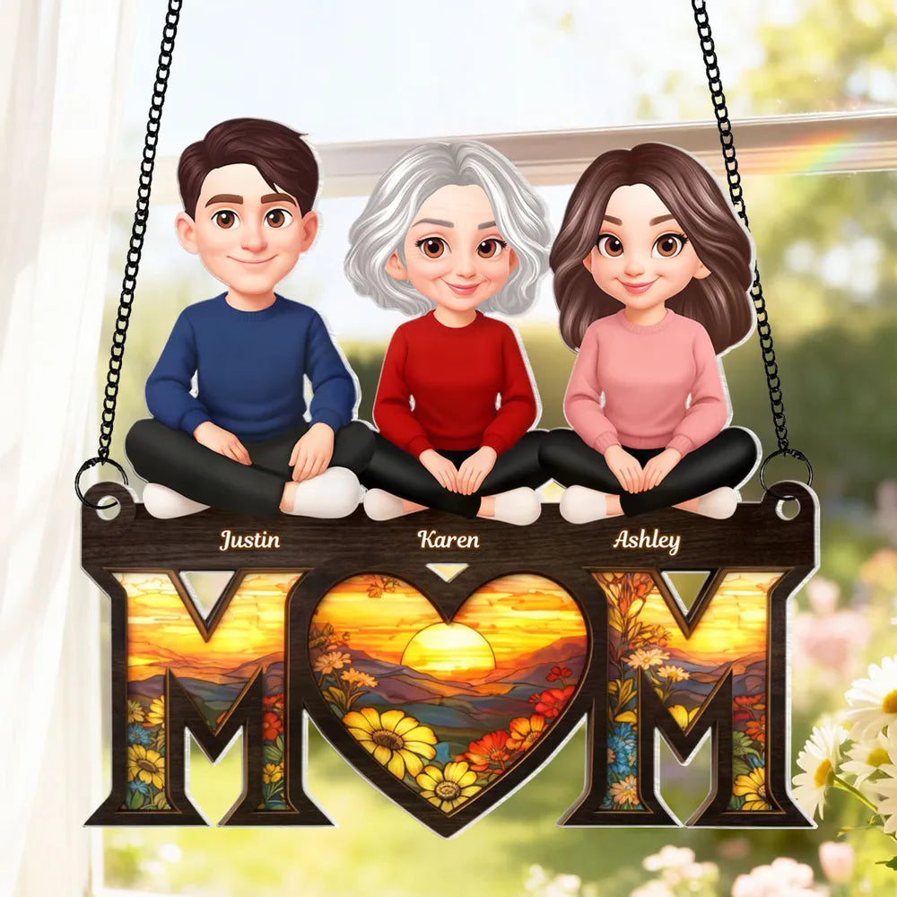 Personalized Acrylic Suncatcher Ornament MOM Heart Sunset Window Decor - Unique Gift for Mom or Grandma
