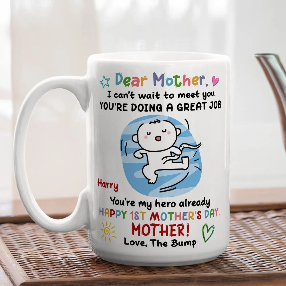 Personalized Ceramic Mug with Cute Baby Illustration, Dear Mommy Message, First Mother's Day Unique Gift