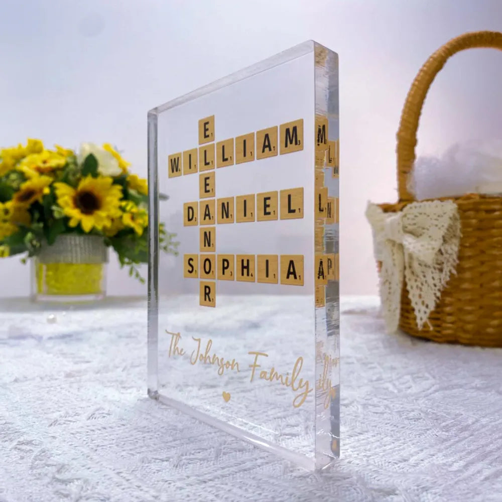 Family Crossword Art Created In A Moment, Treasured Forever Personalized Acrylic Block Plaque or Poster or Keychain