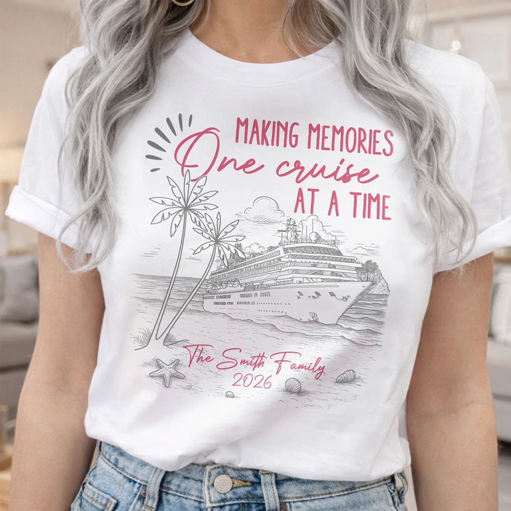 Personalized Cruise Memory Classic Tee with Ocean Liner Sketch for Travel Lovers - Unique Family Vacation Gift
