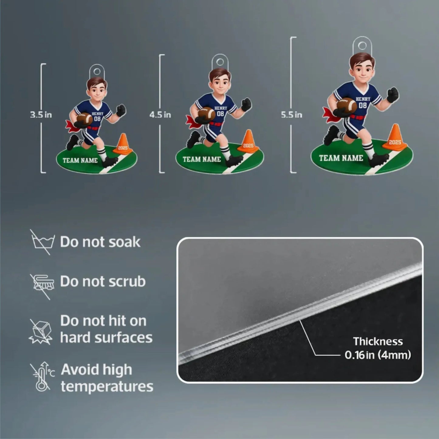 Acrylic Ornament Personalized Flag Football Kid Running on Field, Unique Christmas Tree Gift for Son