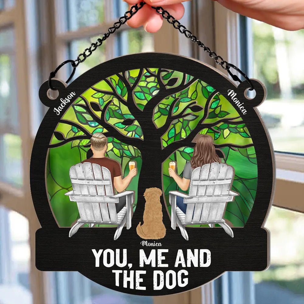 "Raising a Toast Through the Seasons - Custom Couple & Dog Ornament, A Heartwarming Gift for Wife or Husband"