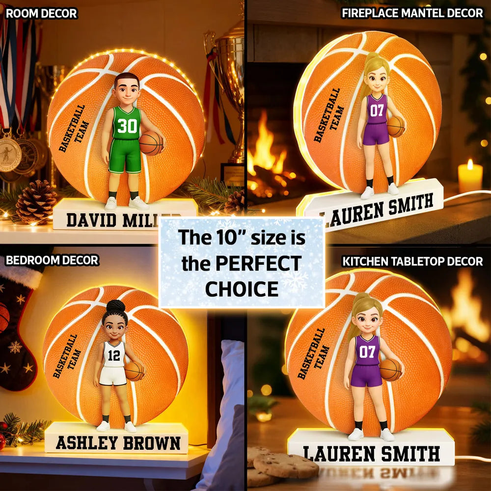 Custom Basketball Team Acrylic Light Box with Cute Player Illustration – Warm Atmosphere Light and Memorable Gift for Sports Lovers