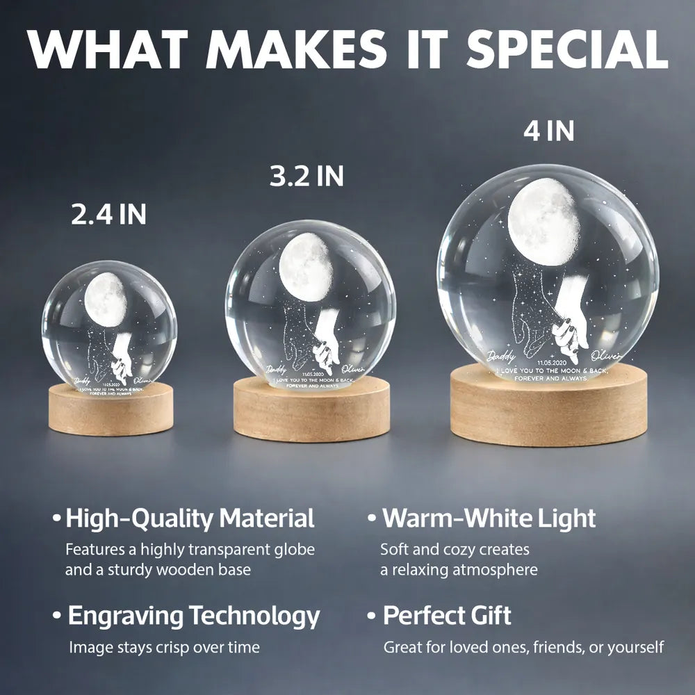 Personalized Globe Lamp with holding hands under the moon, unique memorial gift to keep them close