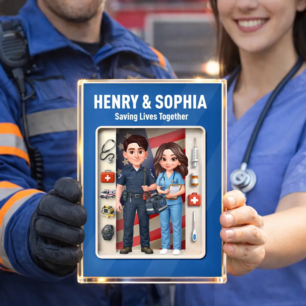 Personalized Rectangle Acrylic Block Plaque for EMT & Nurse Couple Desk Decor - Unique Gift That Honors Your Love & Service